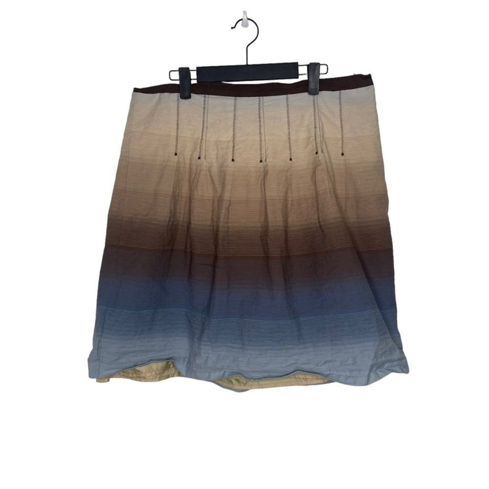 Liz Claiborne Ombre Striped A-Line Skirt Brown Blue Tan Size 14 Zigzag Pleats